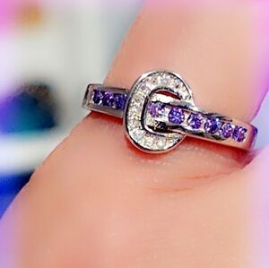 Amethyst & Topaz Belt Buckle Sterling Silver Gemstone Ring SIZE 5½